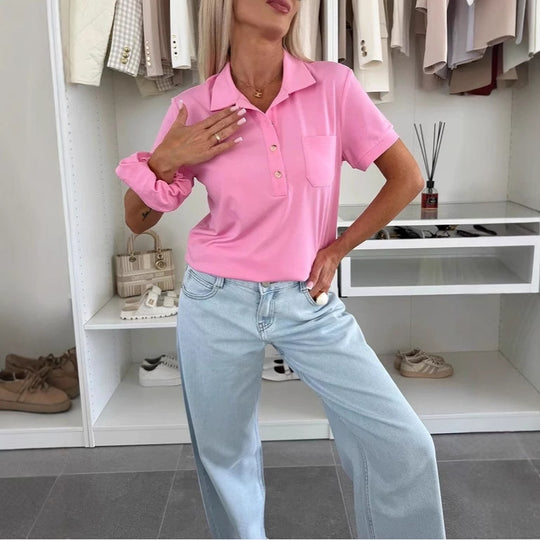 Damen Poloshirt mit Knopfleiste und Brusttasche Heidi-Mode