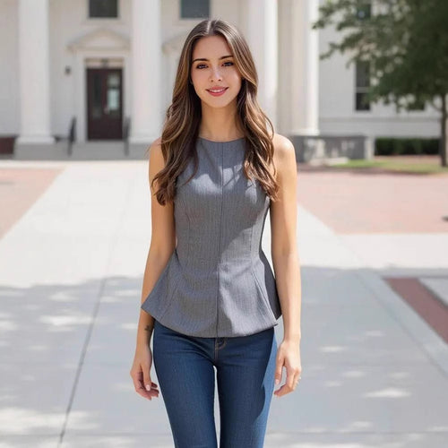 Damen ärmelloses Oberteil mit ausgestelltem Saum und elegantem Schnitt Heidi-Mode