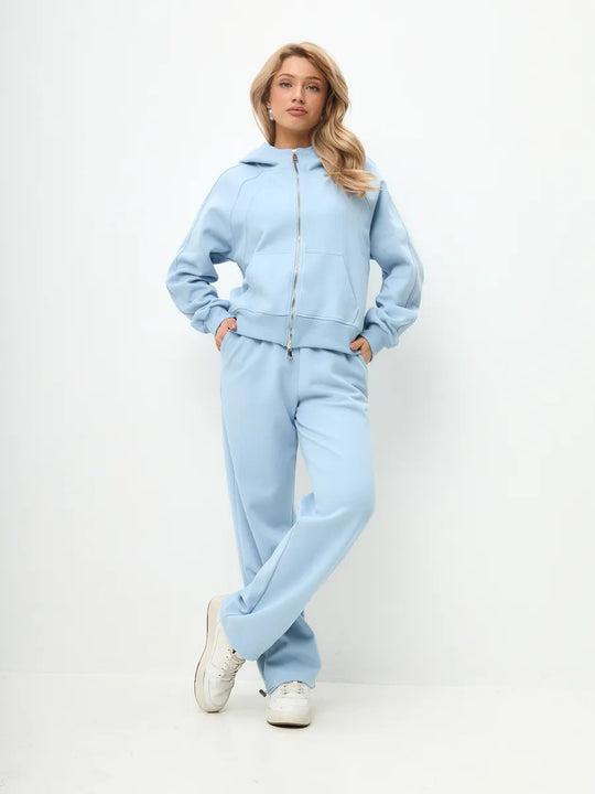 Damen komfortables Set aus Hoodie und Jogginghose mit Reißverschluss Heidi-Mode