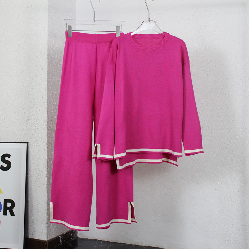 Damen entspannendes Loungewear-Set mit kontrastierenden Saumdetails Heidi-Mode