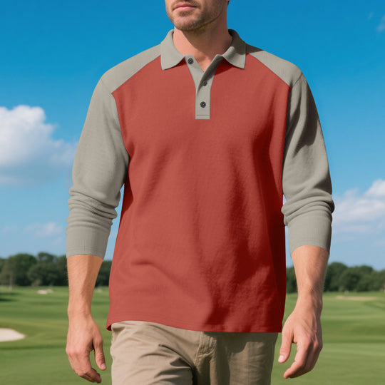 Herren Poloshirt mit Langarm und Kontrastärmel aus atmungsaktivem Baumwollmix Heidi-Mode