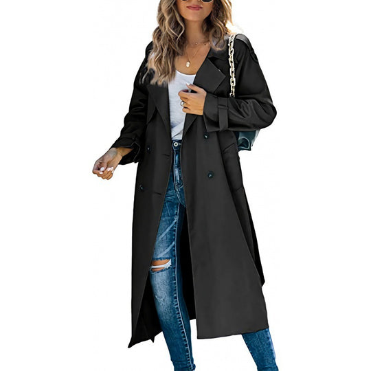 Damen eleganter Trenchcoat mit doppelt Reihe Knopfverschluss und Taillengürtel Heidi-Mode