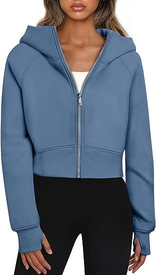 Damen cropped Kapuzenpullover mit Reißverschluss und elastischem Bund Heidi-Mode
