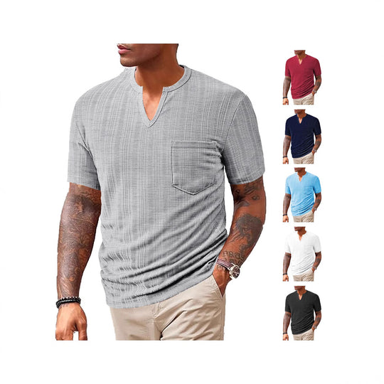 Herren Kurzarm T-Shirt mit V-Ausschnitt und Brusttasche Heidi-Mode