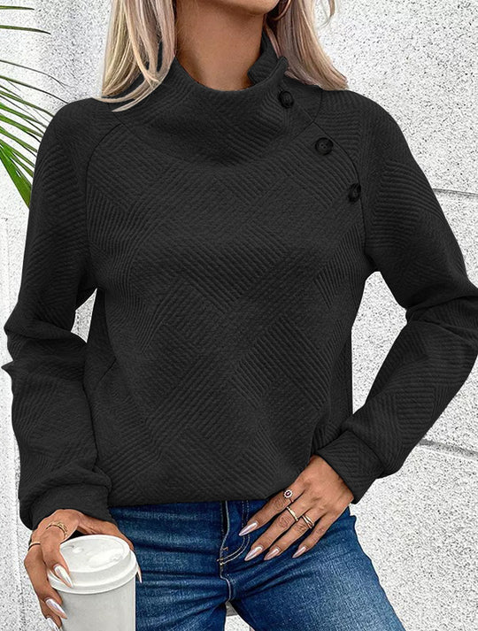 Damen Pullover mit hoher Kragenlinie und stilvollen Knöpfen Heidi-Mode