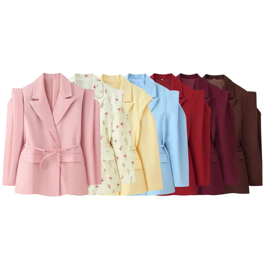 Damen Blazerjacke mit breiten Schultern und taillierbarem Gürtel Heidi-Mode