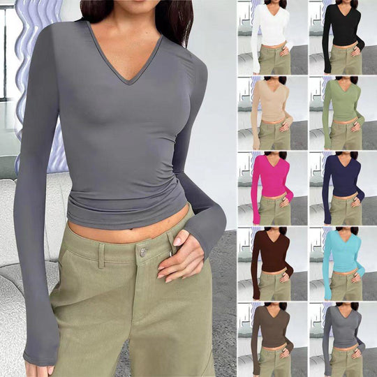 Damen Langarmshirt mit V-Ausschnitt von Heidi-Mode