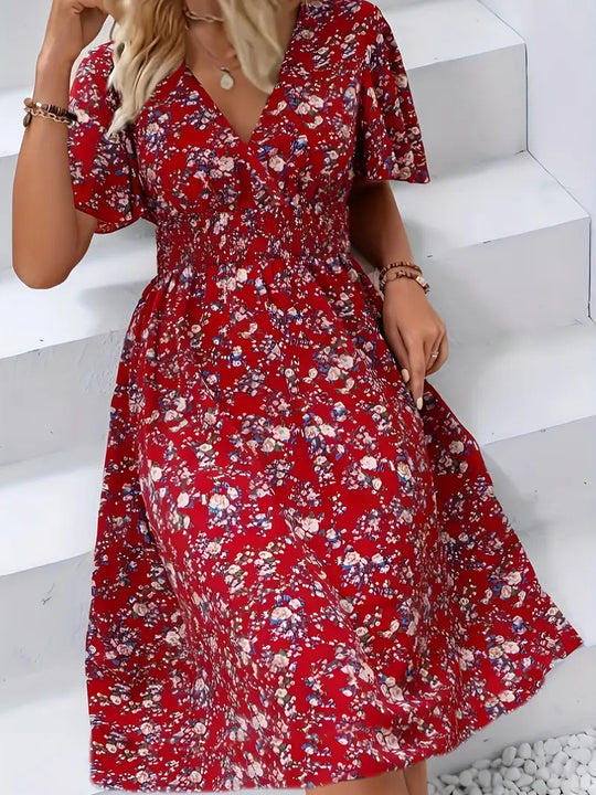 Damen Wickelkleid mit floralem Design und modischem V-Ausschnitt Heidi-Mode