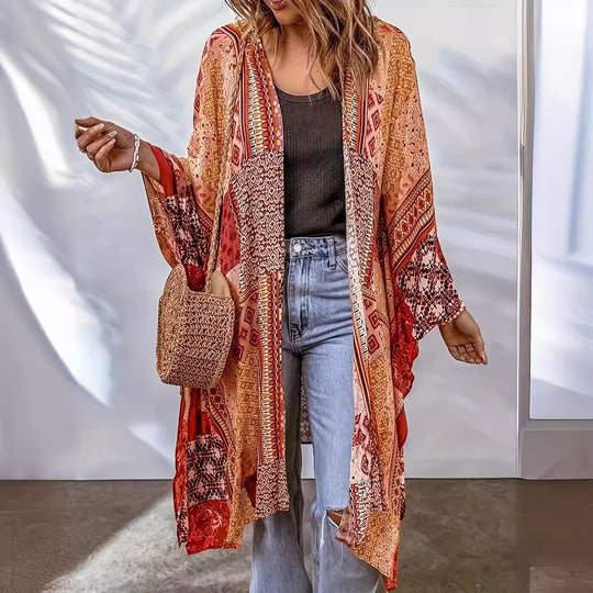 Damen Lässige Kimono-Jacke mit buntem Muster und weitem Schnitt Heidi-Mode