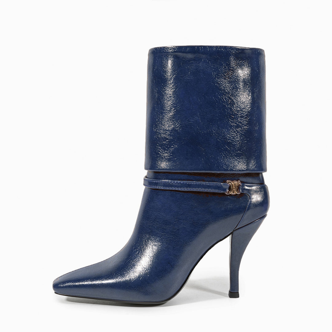 Femme Spitz-Zeh High-Heel Mode Stiefel mit skulptiertem Knöchel-Detail Heidi-Mode