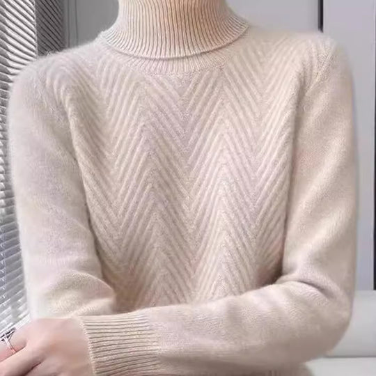 Damen eleganter Strickpullover mit Stehkragen und feiner Rippstruktur Heidi-Mode