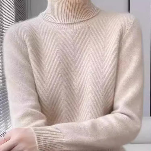 Damen eleganter Strickpullover mit Stehkragen und feiner Rippstruktur Heidi-Mode