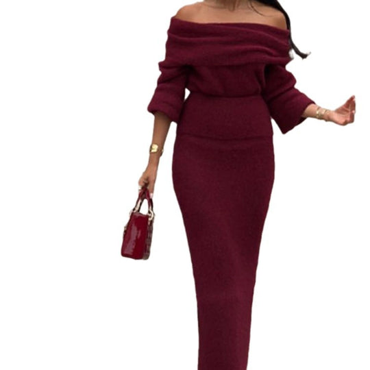 Damen Off-Shoulder Strickkleid mit weiten Ärmeln Heidi-Mode