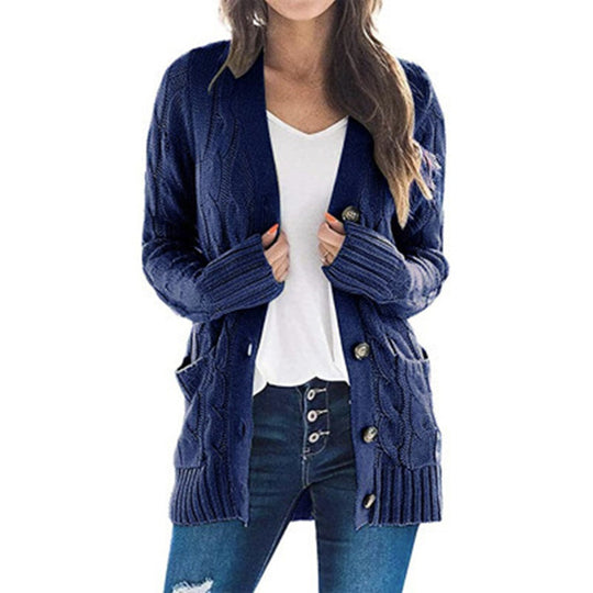Damen Strickjacke mit grobem Zopfdesign und praktischen Taschen Heidi-Mode