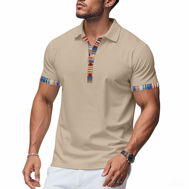 Herren Polo-Shirt mit buntem Kragen und strukturierter Optik Heidi-Mode