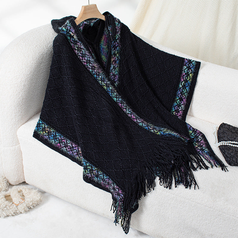 Damen eleganter Poncho mit hochwertigem Strukturdesign und Fransen Heidi-Mode