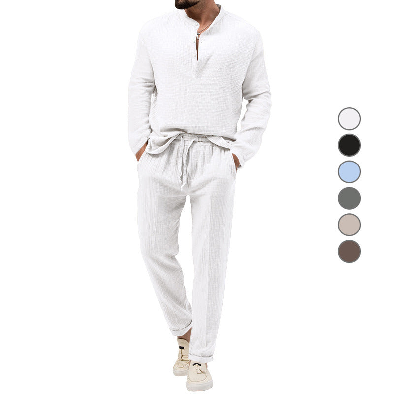 Herren Freizeit-Set aus atmungsaktivem Material mit Knopfleiste und elastischem Bund Heidi-Mode