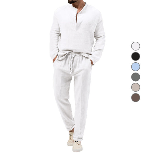 Herren Freizeit-Set aus atmungsaktivem Material mit Knopfleiste und elastischem Bund Heidi-Mode