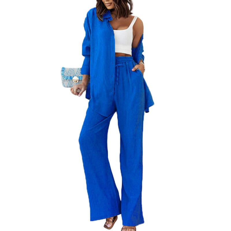 Damen Lässiges Leinen-Outfit mit weit geschnittenem Hemd und lockeren Hosen Heidi-Mode