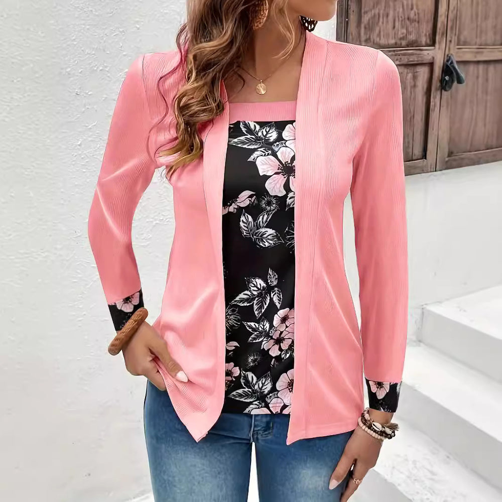Damen Elegante und lässige Longjacke mit floralem Design Heidi-Mode