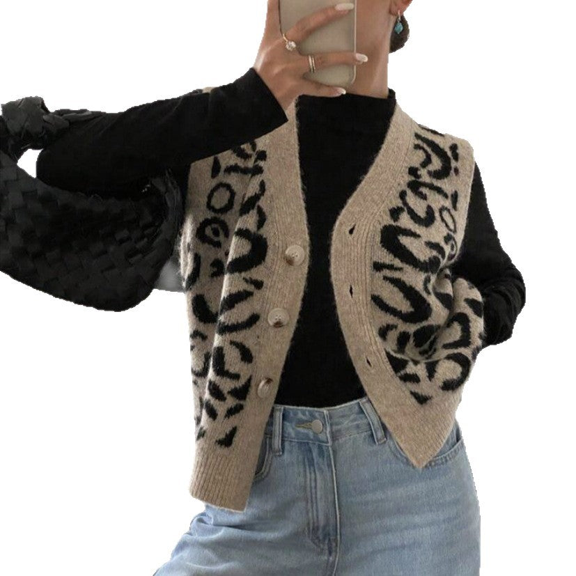 Damen Gemusterte Strickweste mit Knopfverschluss und Taschen Heidi-Mode