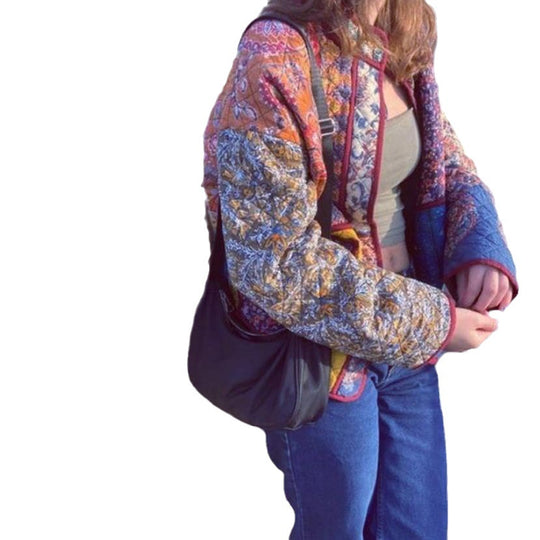 Damen Quilted Jacke mit buntem Patchwork-Design und praktischen Taschen Heidi-Mode