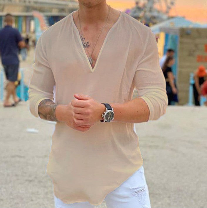 Herren Langarmshirt mit V-Ausschnitt und lockerer Passform Heidi-Mode