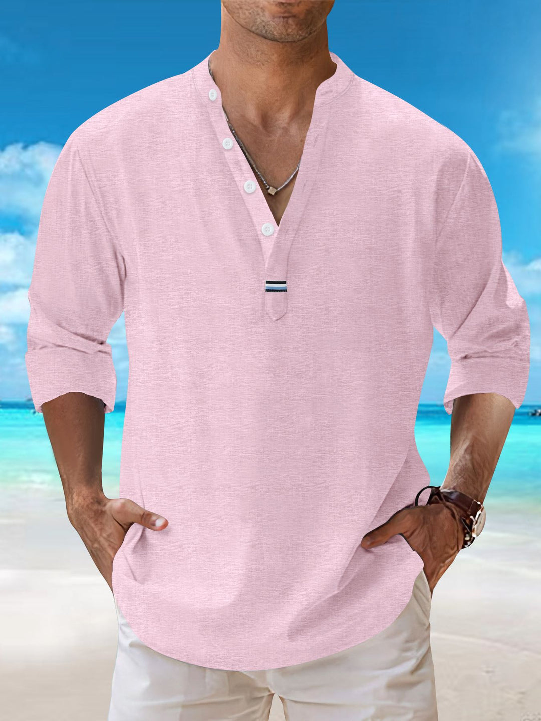 Herren Langarmshirt mit modischer Knopfleiste und elegantem Kragen Heidi-Mode
