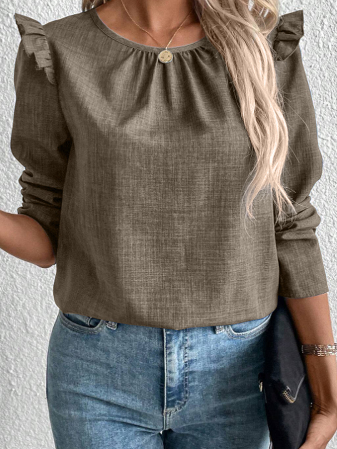 Damen Elegante Bluse mit Rüschendetails und Rundhalsausschnitt Heidi-Mode