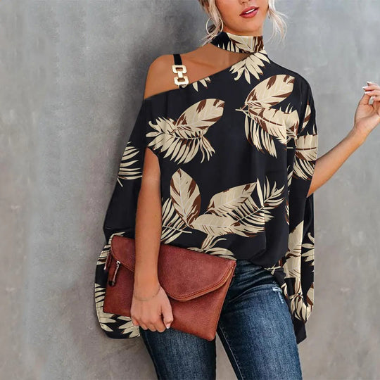 Heidi Mode | Bedrucktes Oberteil mit diagonalem Ausschnitt