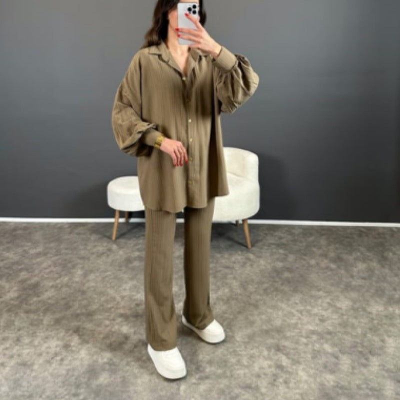 Damen Stylish gestreiftes Hemd mit weitem Beinanzug Heidi-Mode