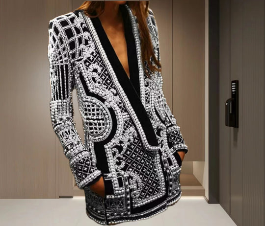 Damen Elegante Strickjacke mit funkelndem Perlenbesatz Heidi-Mode