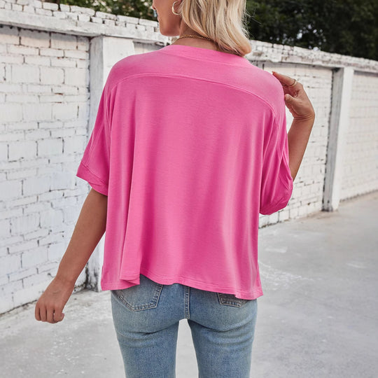 Damen lässiges cropped Oberteil mit weiten Ärmeln und Rundhalsausschnitt Heidi-Mode