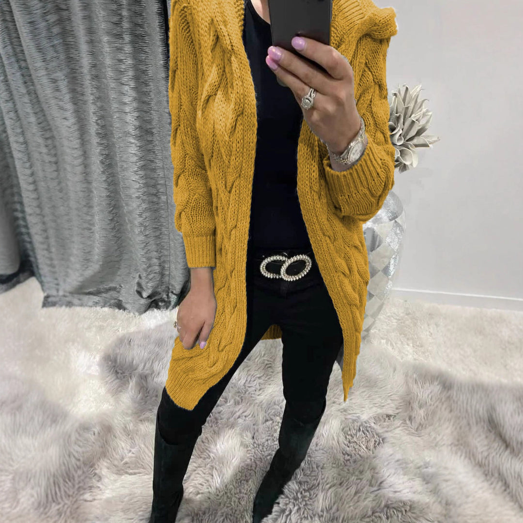 Damen Grobstrick-Cardigan mit Kapuze und Zopfmuster Heidi-Mode