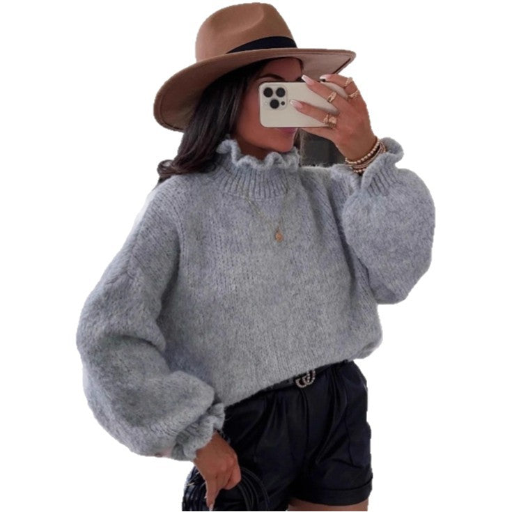 Damen kuscheliger Rollkragenpullover mit weiten Ärmeln und strukturellem Design Heidi-Mode