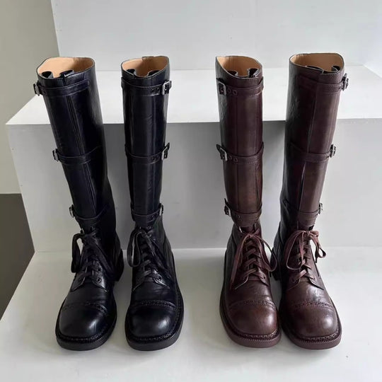 Damen Stiefel im robusten Design mit verstellbaren Schnallen und rutschfester Sohle Heidi-Mode