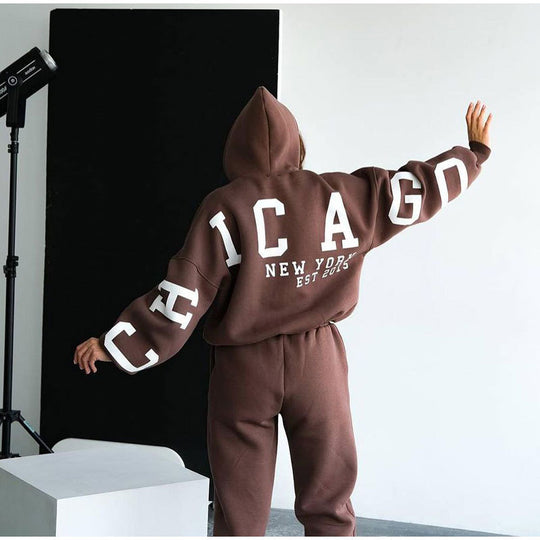 Damen Lässiger Oversize-Sweatanzug mit Kapuze und elastischem Bund Heidi-Mode