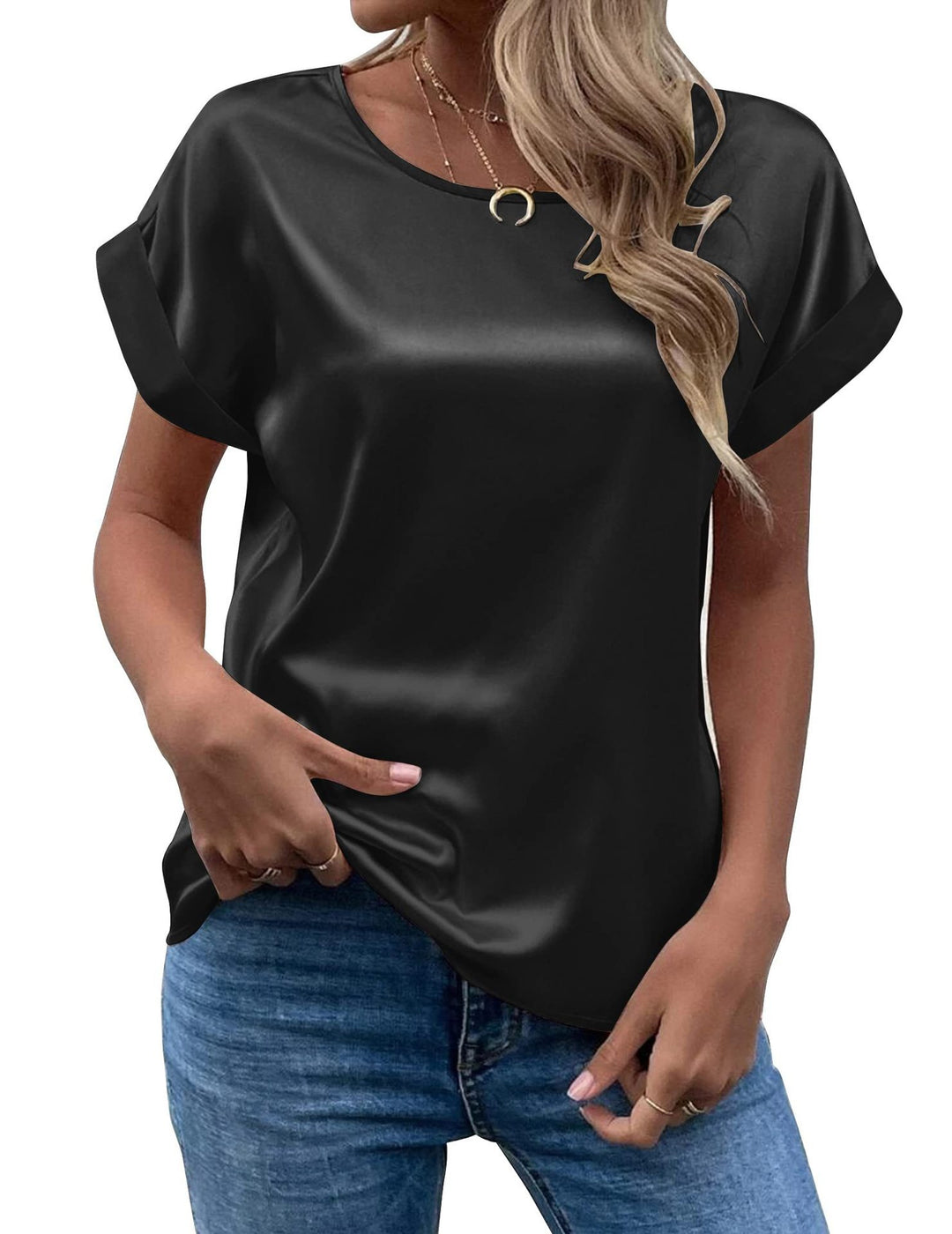 Damen Elegantes Kurzarmshirt aus hochwertigem Satinmaterial Heidi-Mode