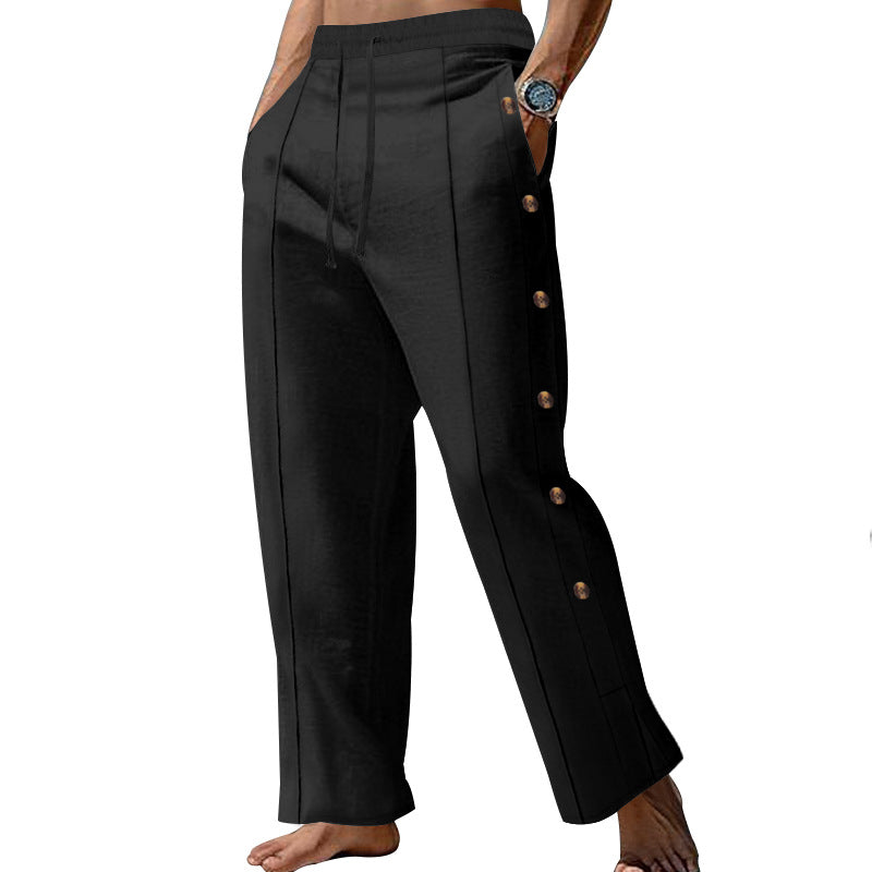 Herren elegante Freizeithose mit seitlichen Knopfdetails und elastischem Bund Heidi-Mode