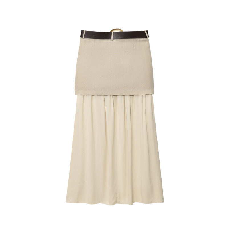Damen Maxi-Rock mit Taillengürtel und Faltenwurf Heidi-Mode