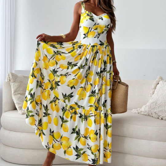 Damen Sommerkleid mit Romantischem Zitronenprint Heidi-Mode