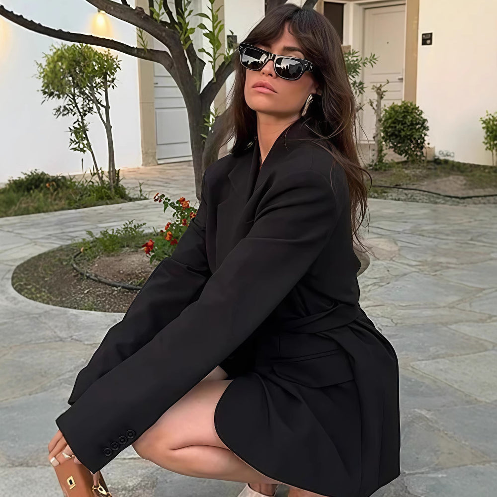 Damen Elegante Blazerjacke mit Gürtel und Taschen Heidi-Mode