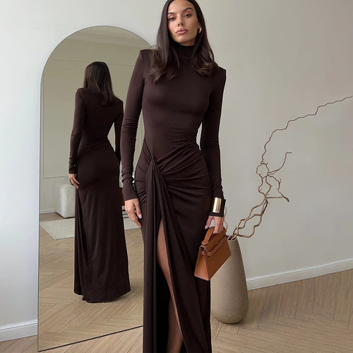 Damen Maxi-Kleid mit strukturiertem Wickeldesign und hohem Schlitz Heidi-Mode