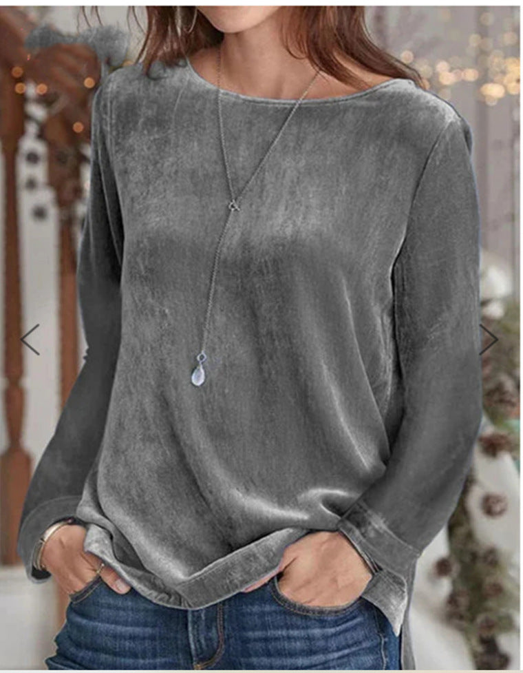 Damen Langarmbluse mit weichem Fleece und modischem Rundhalsausschnitt Heidi-Mode