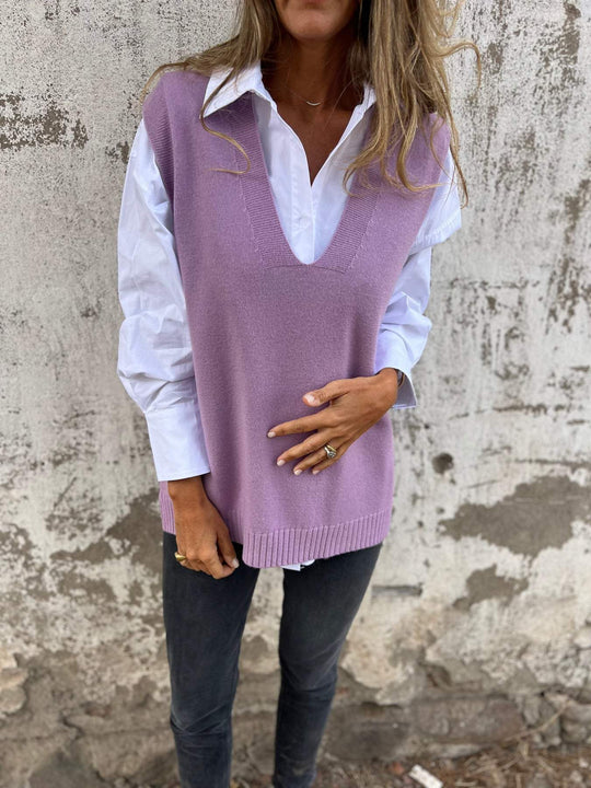 Damen hochwertiger V-Ausschnitt Strickpullover Heidi-Mode