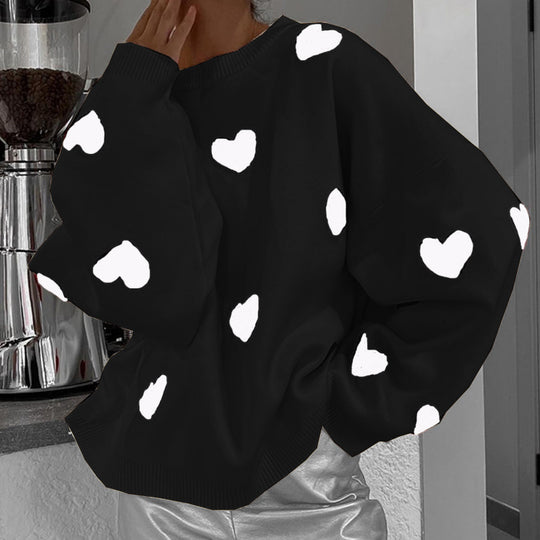 Damen lässiger Pullover mit Herzmotiv Heidi-Mode