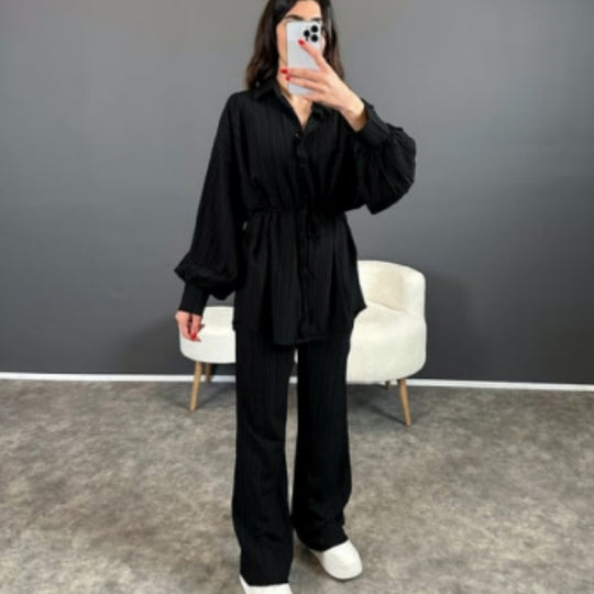 Damen Stylish gestreiftes Hemd mit weitem Beinanzug Heidi-Mode