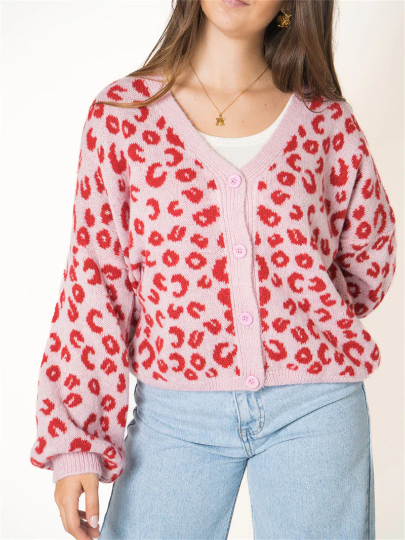 Damen lässiger Strickcardigan mit elegantem Leopardenmuster Heidi-Mode