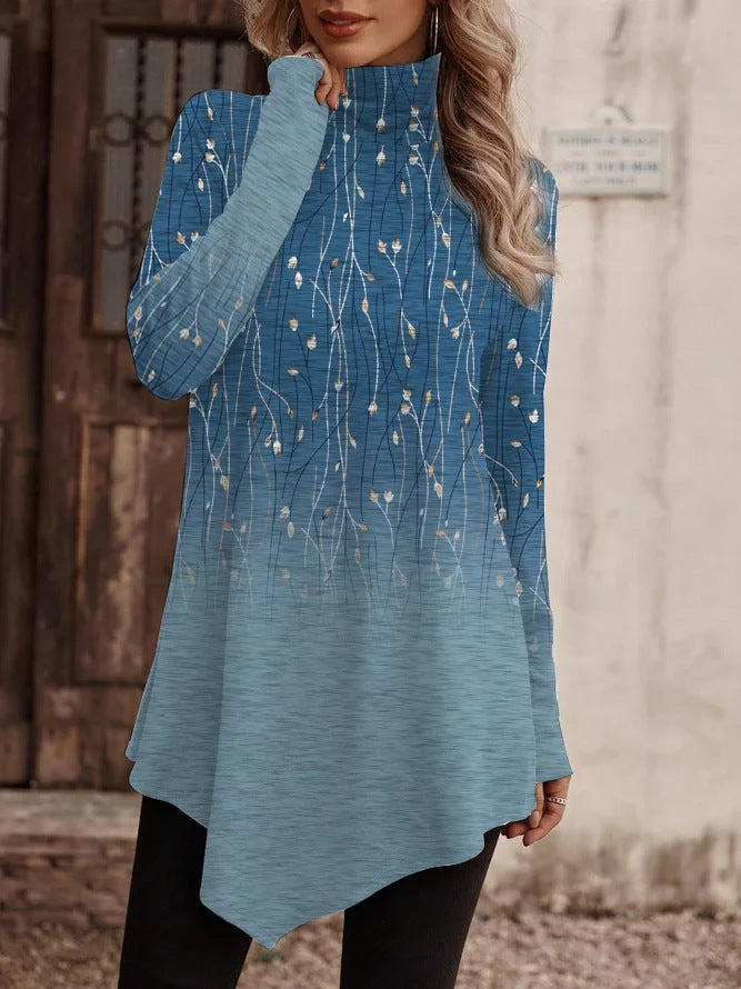Damen Tunika mit floralem Design und hohem Kragen Heidi-Mode