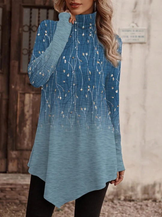 Damen Tunika mit floralem Design und hohem Kragen Heidi-Mode